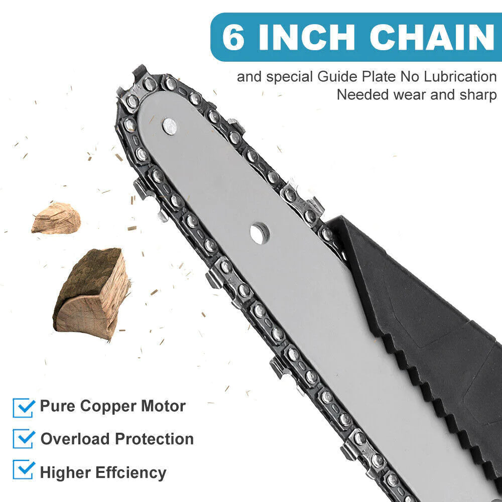 DIYCraftersHub 8" Inch Cordless Wood Cutter Chainsaw with 2x Power Batteries