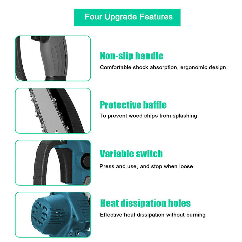 DIYCraftersHub 8" Inch Cordless Wood Cutter Chainsaw with 2x Power Batteries
