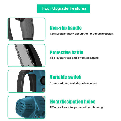 DIYCraftersHub 8" Inch Cordless Wood Cutter Chainsaw with 2x Power Batteries