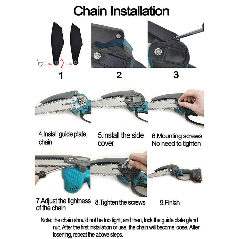 DIYCraftersHub 8" Inch Cordless Wood Cutter Chainsaw with 2x Power Batteries